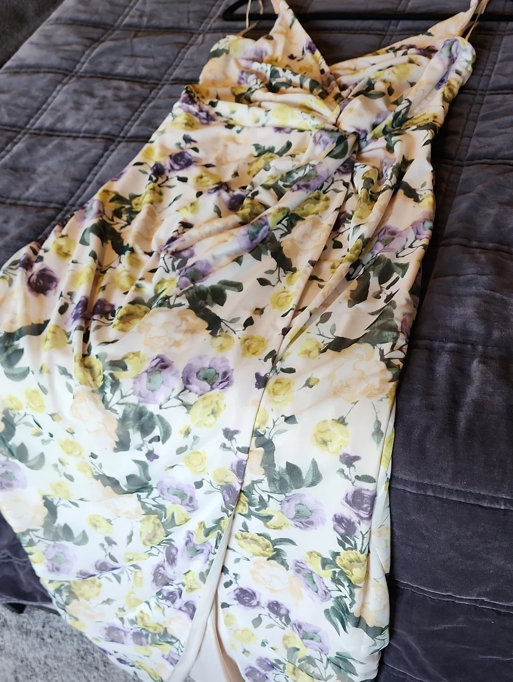 Abercrombie & Fitch Cream Floral Wrap Maxi Dress with Purple & Yellow Blooms NWT